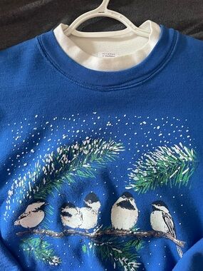 Vintage Winter Chicadee Crew Neck Sz M 🩵🐣❄️🌨️